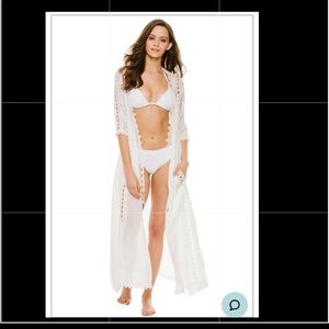 New Elan Crochet Long Cover Kimono $88.00 White Color Size M Medium
